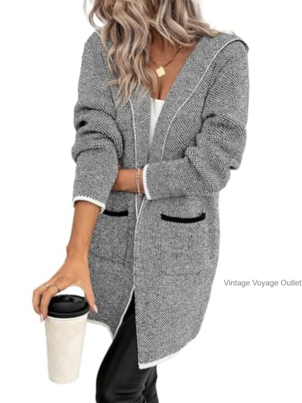 Hooded Cardigan Sweater Acrylic Chunky Knit Fall Winter Women's